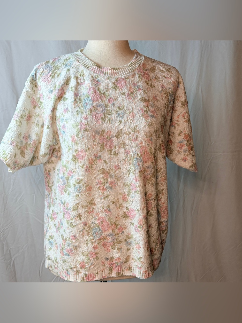 Vintage‎ sweet Floral Knit Short-Sleeve sweater,made in the USA.coquette,prairie